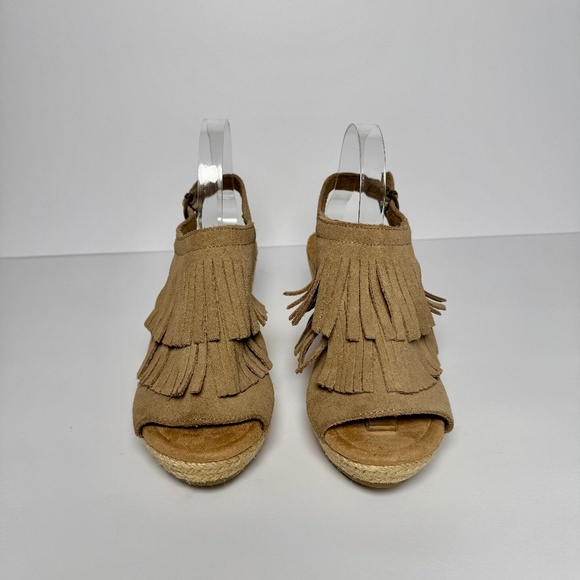 Minnetonka Ashley Soft Suede Peep-toe Taupe Wedge US 9 - Picture 2 of 9
